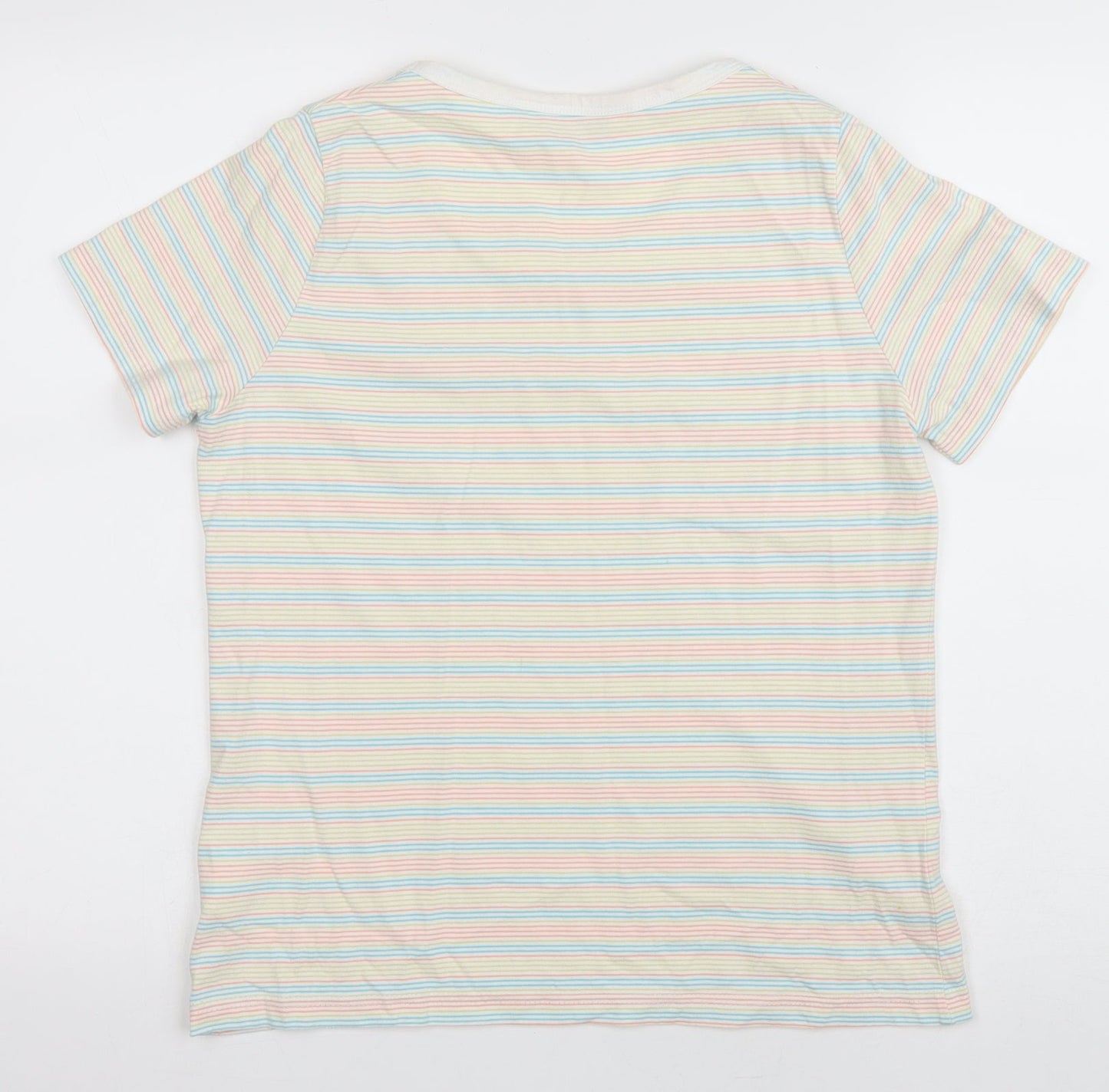 EWM Womens Multicoloured Striped Cotton Basic T-Shirt Size M Round Neck