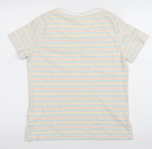 EWM Womens Multicoloured Striped Cotton Basic T-Shirt Size M Round Neck