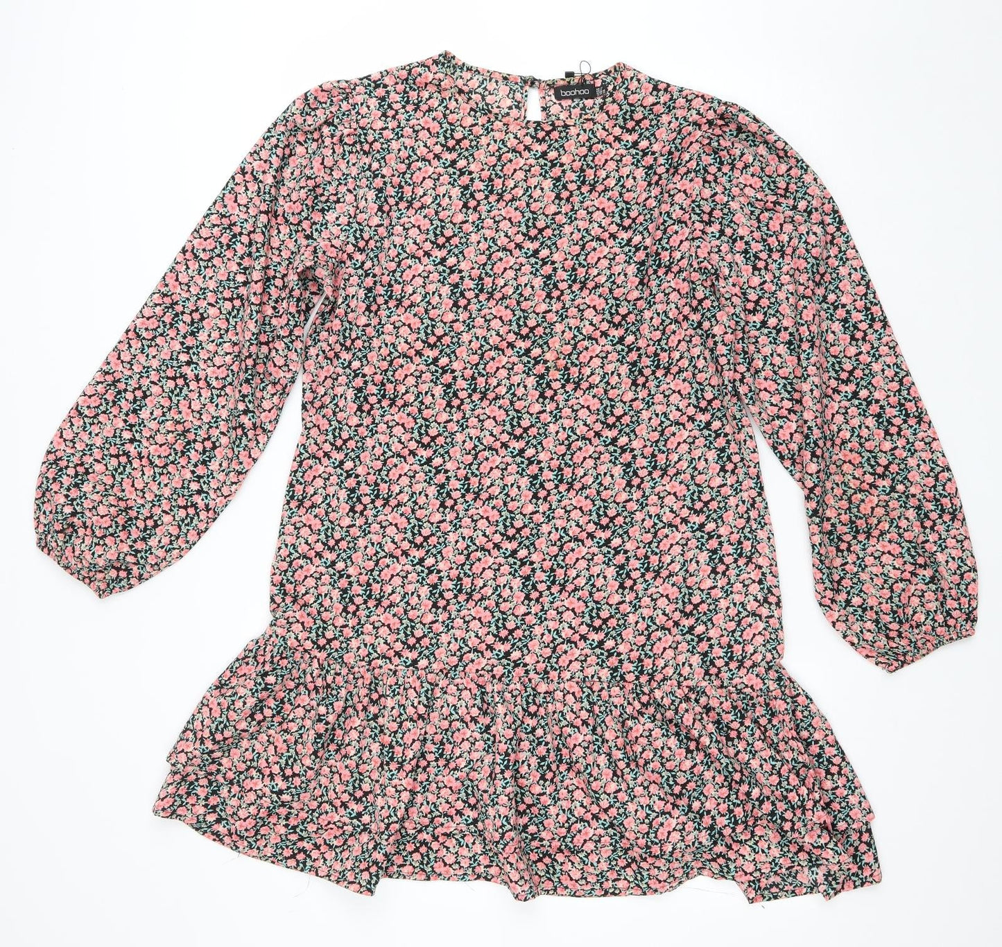 Boohoo Womens Pink Floral Polyester Kaftan Size 12 Round Neck Button