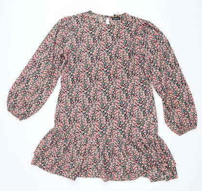 Boohoo Womens Pink Floral Polyester Kaftan Size 12 Round Neck Button