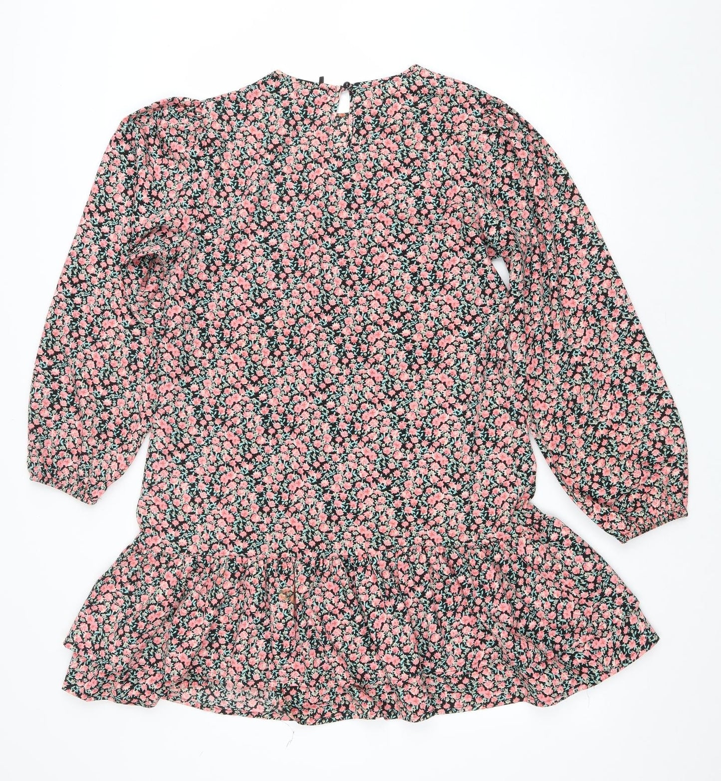 Boohoo Womens Pink Floral Polyester Kaftan Size 12 Round Neck Button