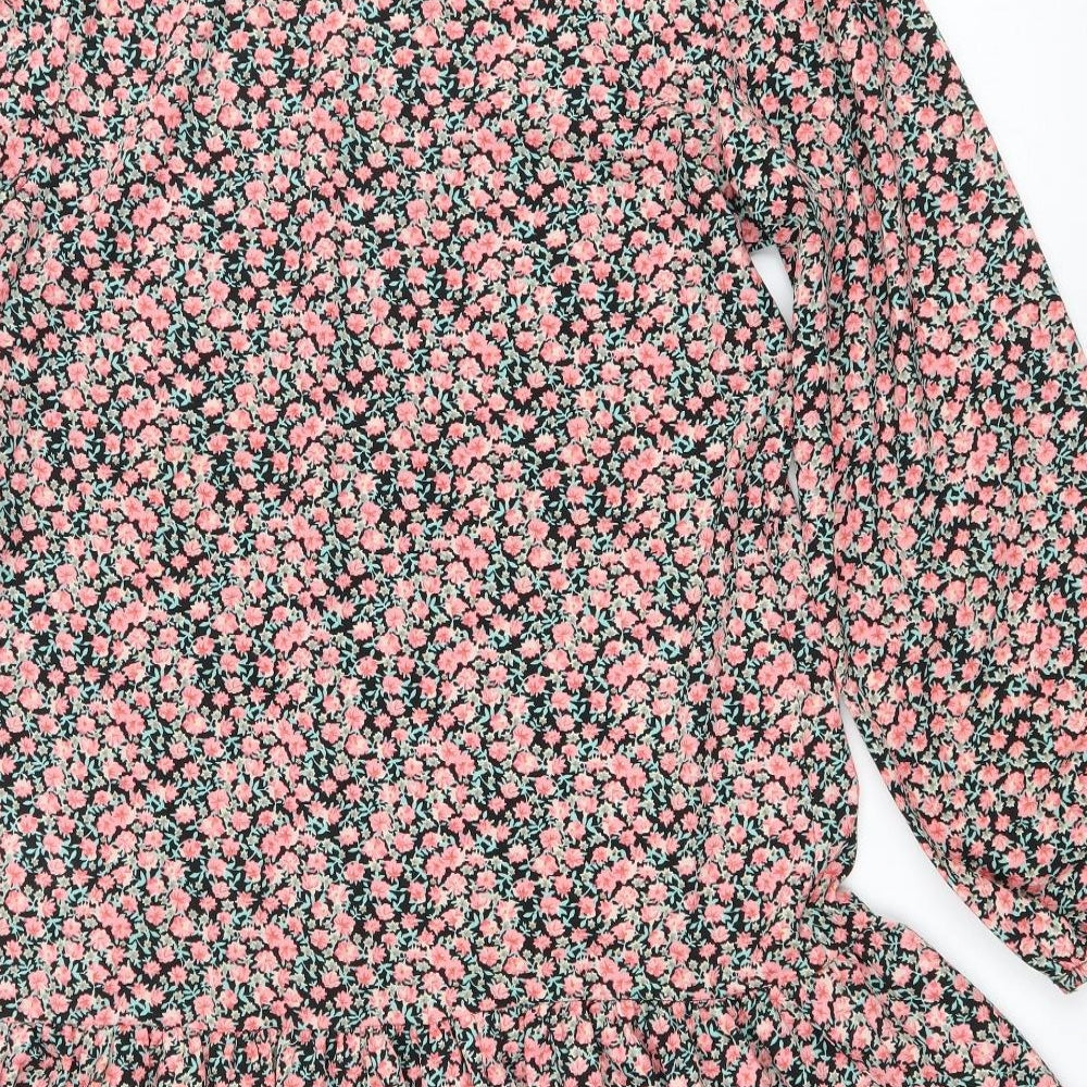 Boohoo Womens Pink Floral Polyester Kaftan Size 12 Round Neck Button