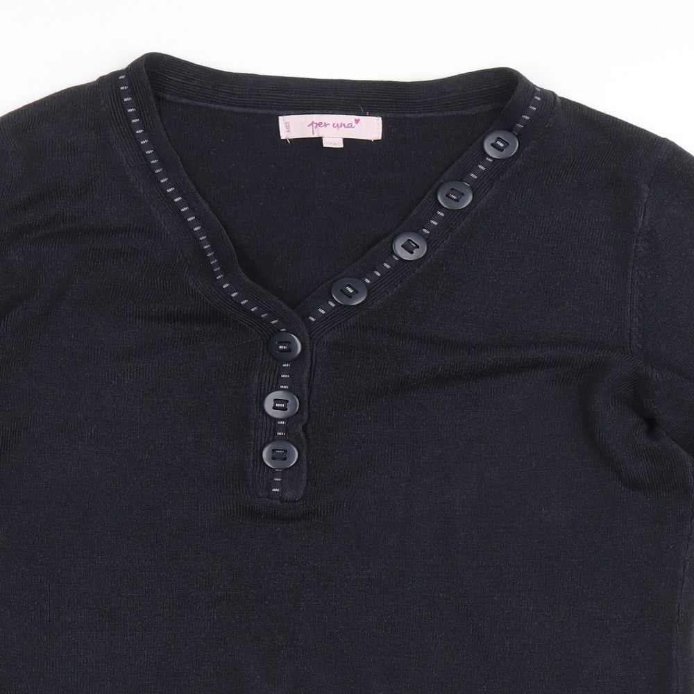 Marks and Spencer Womens Blue V-Neck Acrylic Pullover Jumper Size 12