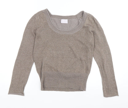 Scriba Womens Brown Scoop Neck Acrylic Pullover Jumper Size S
