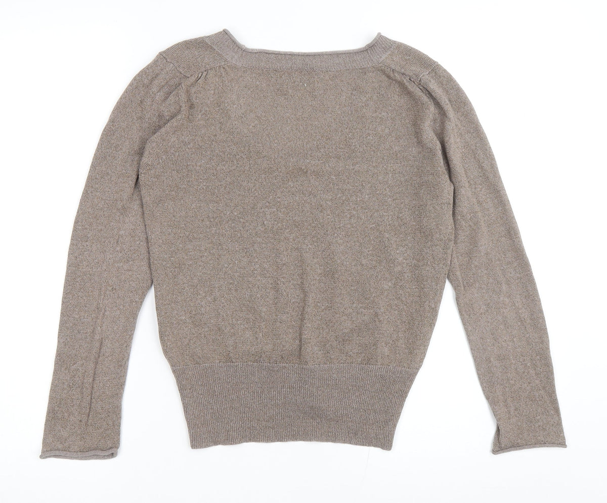 Scriba Womens Brown Scoop Neck Acrylic Pullover Jumper Size S