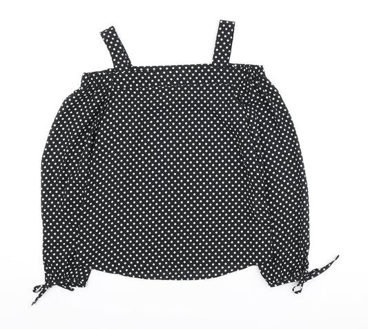 Atmosphere` Womens Black Polka Dot Polyester Basic Blouse Size 4 Off the Shoulder