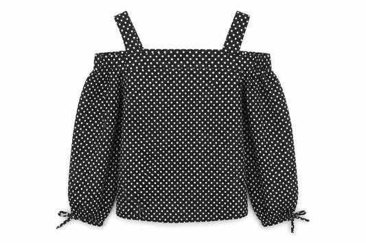 Atmosphere` Womens Black Polka Dot Polyester Basic Blouse Size 4 Off the Shoulder
