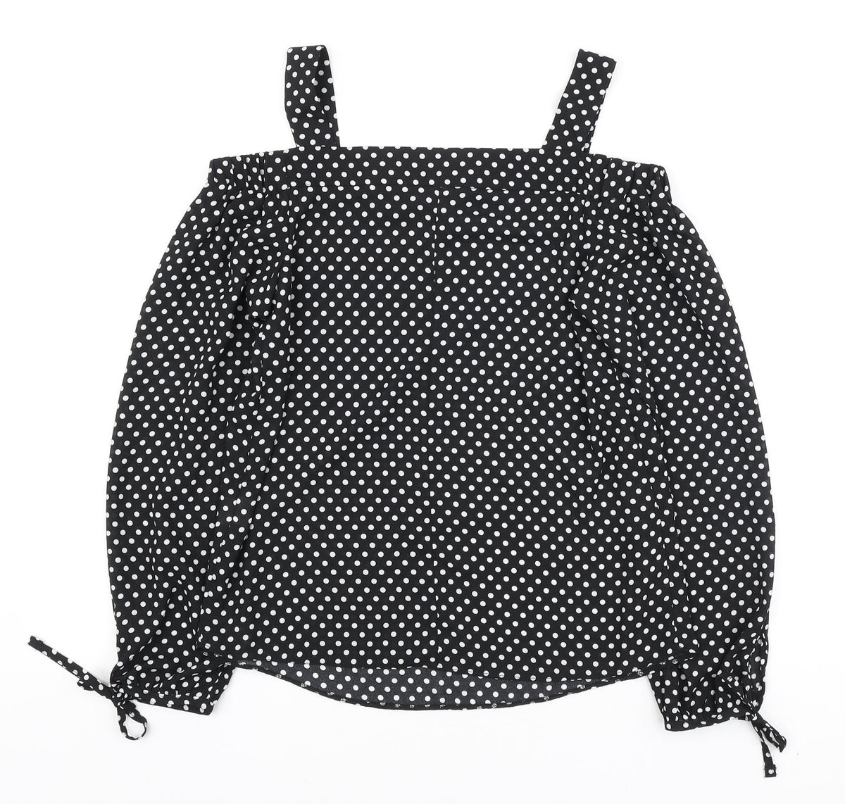 Atmosphere Womens Black Polka Dot Polyester Basic Blouse Size 4 Off the Shoulder
