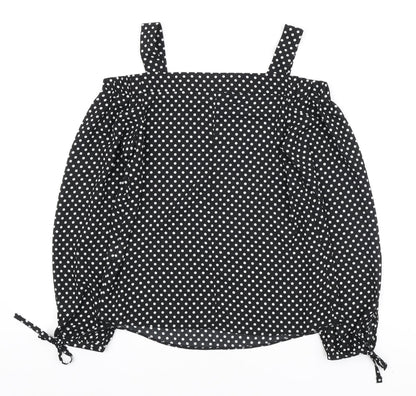 Atmosphere Womens Black Polka Dot Polyester Basic Blouse Size 4 Off the Shoulder