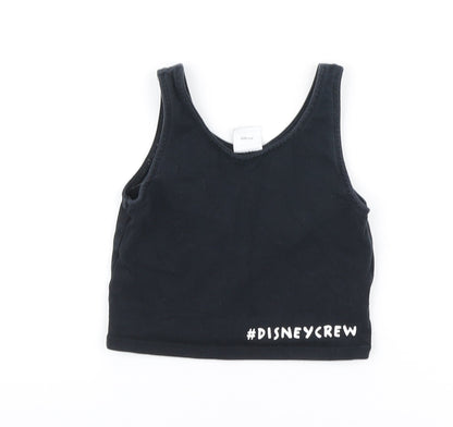 George Girls Black Cotton Basic Tank Size 7-8 Years Round Neck Pullover - #disneycrew