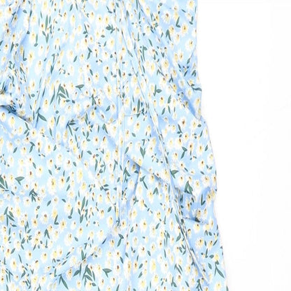 SheIn Womens Blue Floral Polyester Bodycon Size XL Square Neck Pullover - Ruched sides