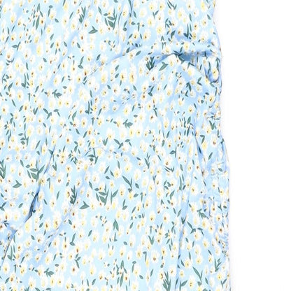 SheIn Womens Blue Floral Polyester Bodycon Size XL Square Neck Pullover - Ruched sides