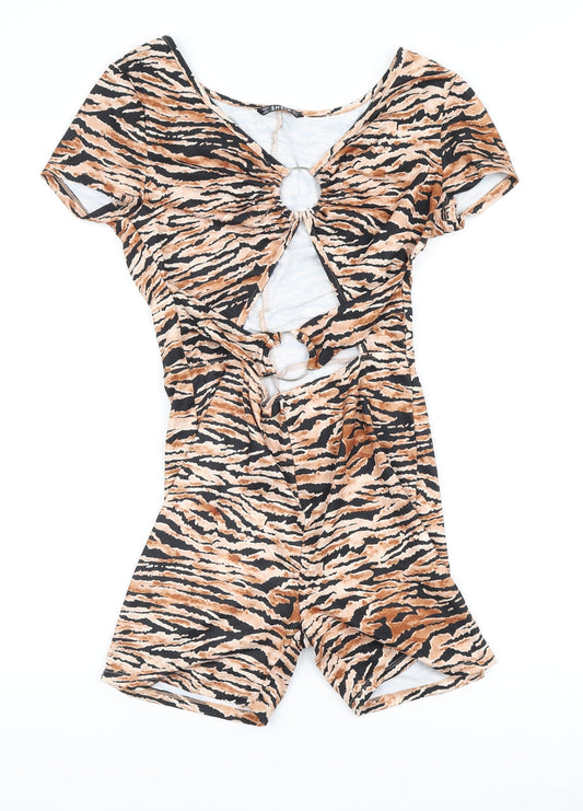 SheIn Womens Black Animal Print Polyester Romper One-Piece Size S L3 in - Ring detail