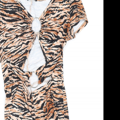 SheIn Womens Black Animal Print Polyester Romper One-Piece Size S L3 in - Ring detail