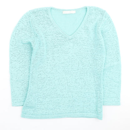 Tina Taylor Womens Blue Round Neck Cotton Pullover Jumper Size S