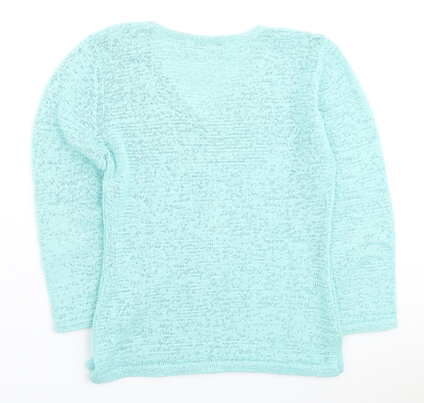 Tina Taylor Womens Blue Round Neck Cotton Pullover Jumper Size S