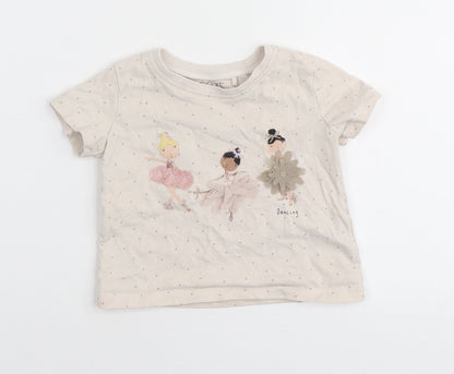 NEXT Girls Ivory Polka Dot Cotton Basic Polo Size 3-6 Months Round Neck - Dancing