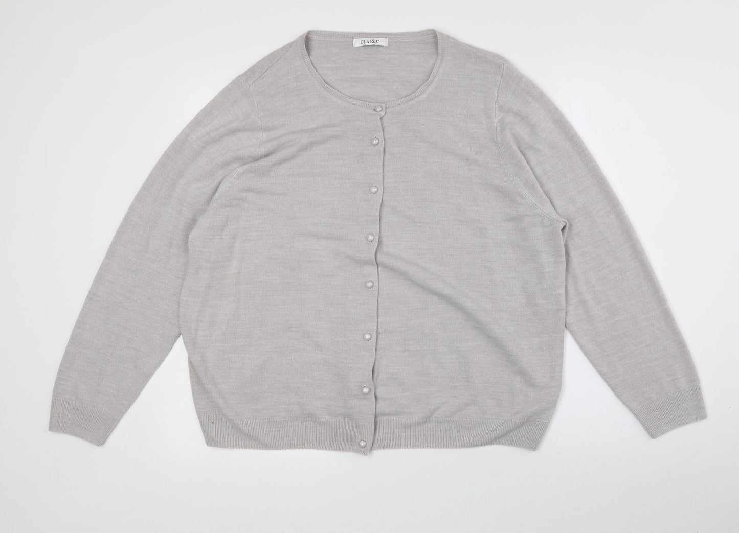 Classic Womens Grey Crew Neck Acrylic Cardigan Jumper Size 24