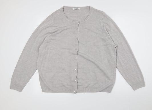 Classic Womens Grey Crew Neck Acrylic Cardigan Jumper Size 24