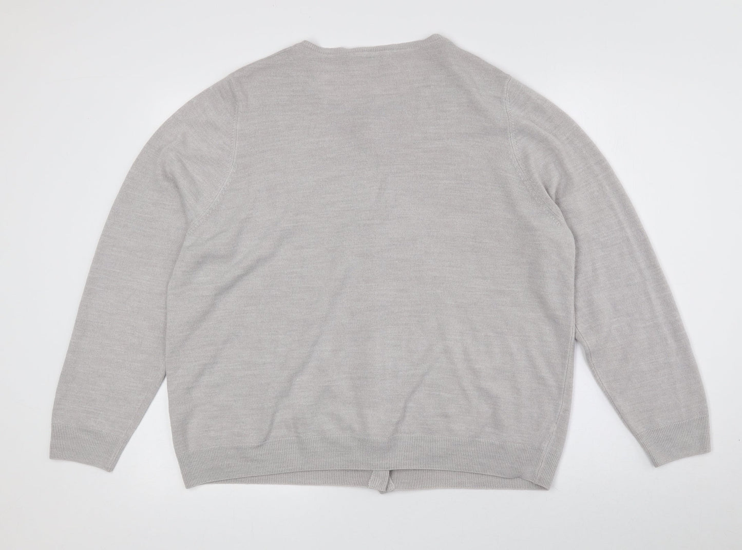 Classic Womens Grey Crew Neck Acrylic Cardigan Jumper Size 24