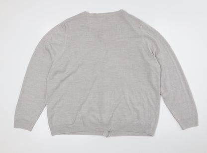 Classic Womens Grey Crew Neck Acrylic Cardigan Jumper Size 24