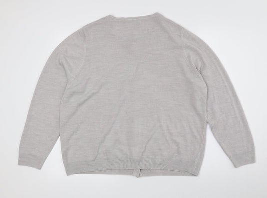 Classic Womens Grey Crew Neck Acrylic Cardigan Jumper Size 24