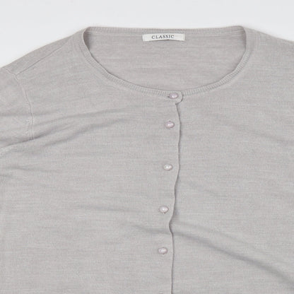 Classic Womens Grey Crew Neck Acrylic Cardigan Jumper Size 24