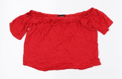 Womens UK Size 12 PRETTYLITTLETHING Red Cropped T-Shirt