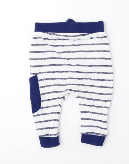Mini Club Boys Blue Striped Cotton Jogger Trousers Size 3-6 Months Drawstring