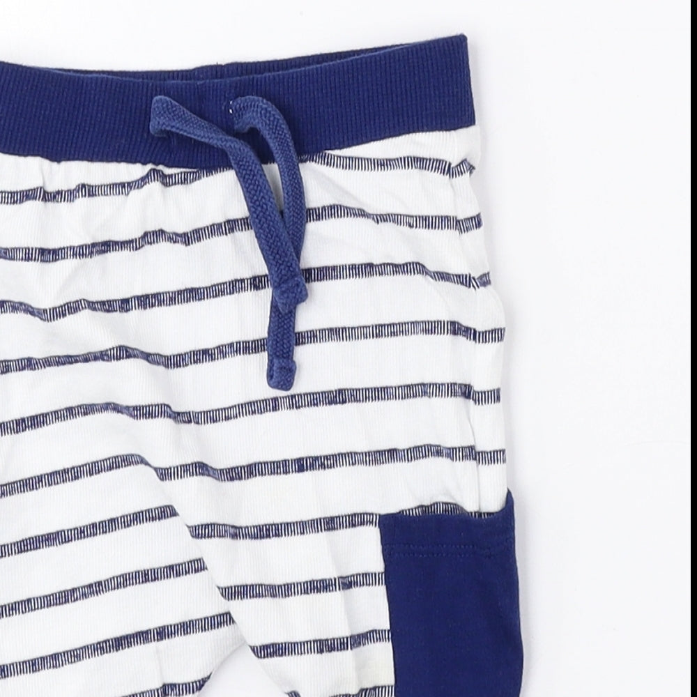 Mini Club Boys Blue Striped Cotton Jogger Trousers Size 3-6 Months Drawstring