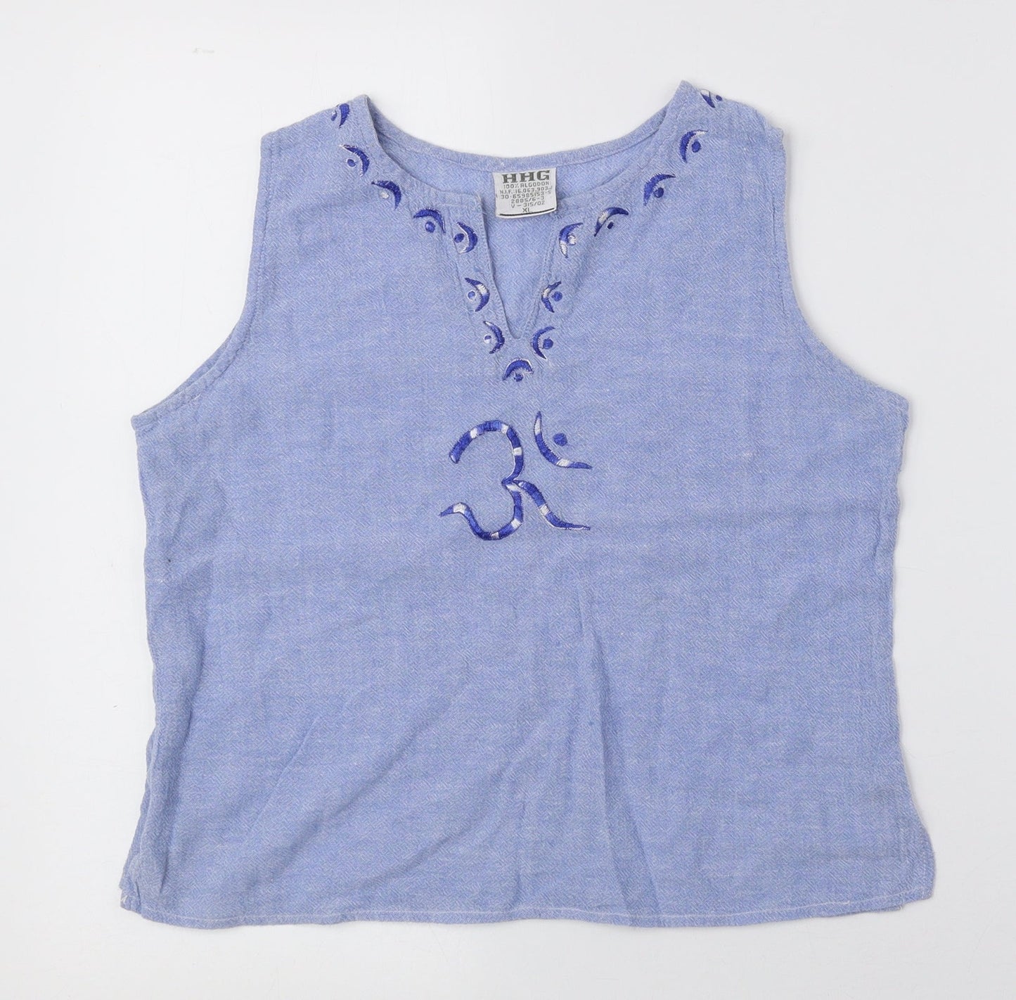 HHG Womens Blue Geometric 100% Cotton Cropped Tank Size XL V-Neck