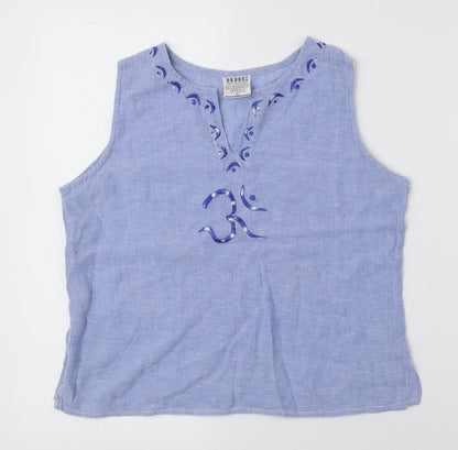 HHG Womens Blue Geometric 100% Cotton Cropped Tank Size XL V-Neck