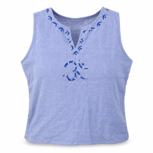 HHG Womens Blue Geometric 100% Cotton Cropped Tank Size XL V-Neck