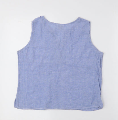 HHG Womens Blue Geometric 100% Cotton Cropped Tank Size XL V-Neck