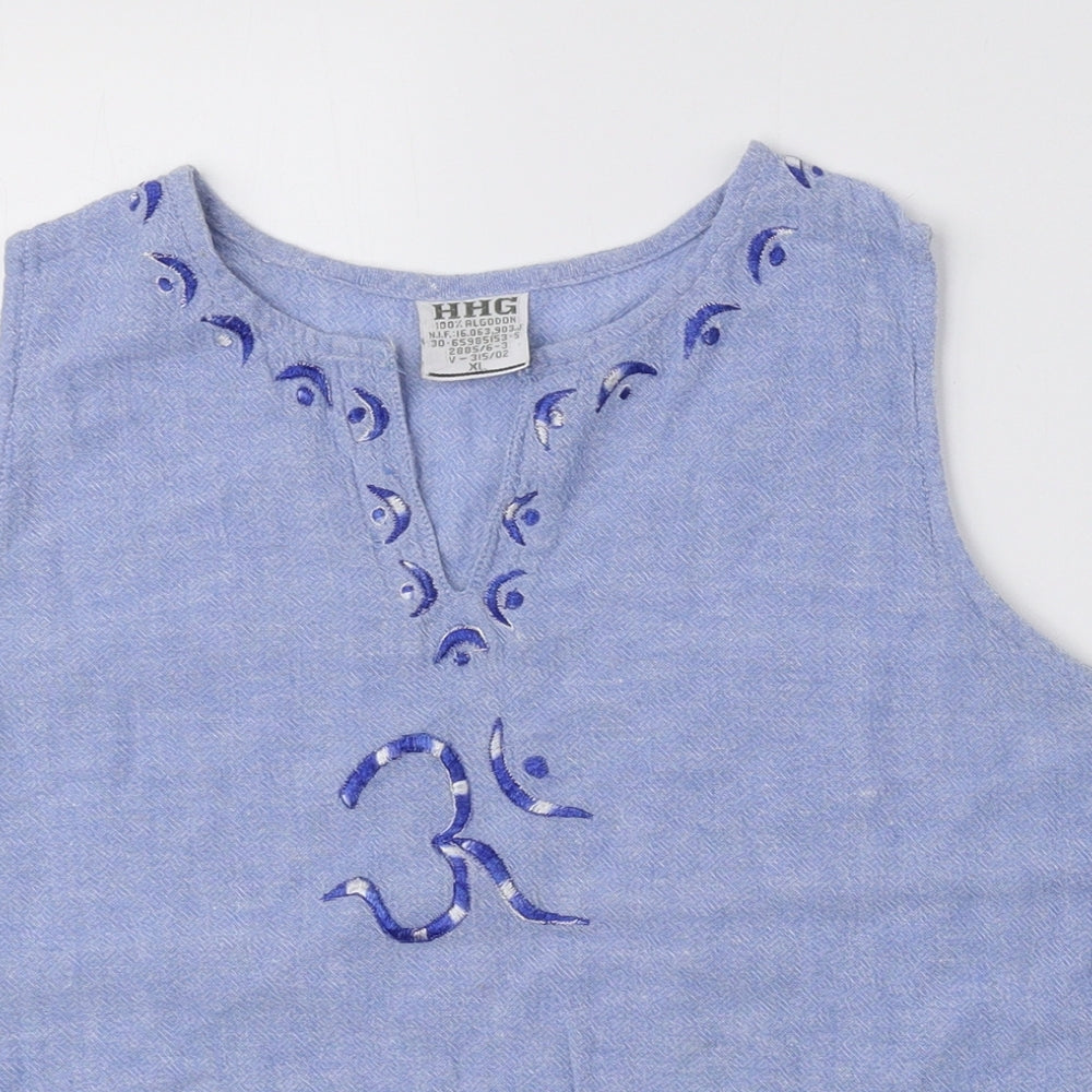 HHG Womens Blue Geometric 100% Cotton Cropped Tank Size XL V-Neck
