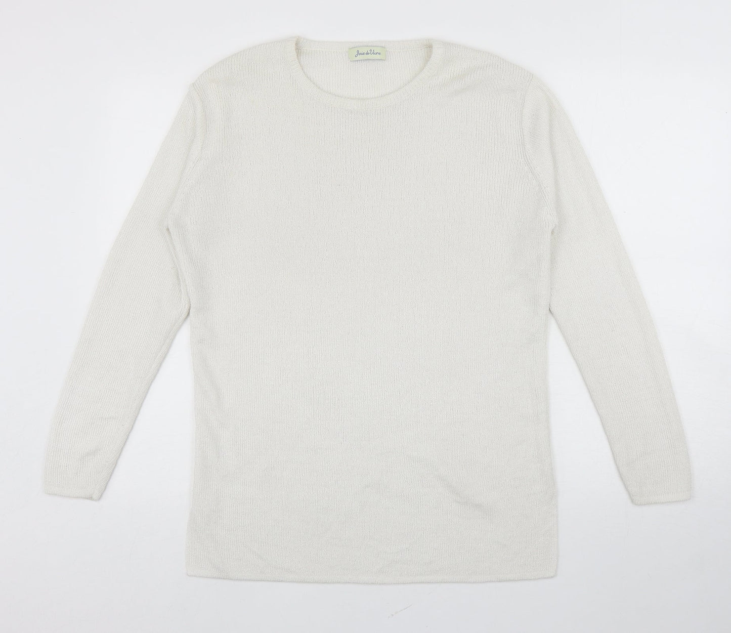 Joie De Vure Womens White Round Neck Acrylic Pullover Jumper Size M - Split hem details