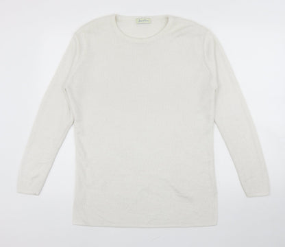 Joie De Vure Womens White Round Neck Acrylic Pullover Jumper Size M - Split hem details