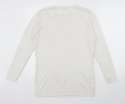 Joie De Vure Womens White Round Neck Acrylic Pullover Jumper Size M - Split hem details