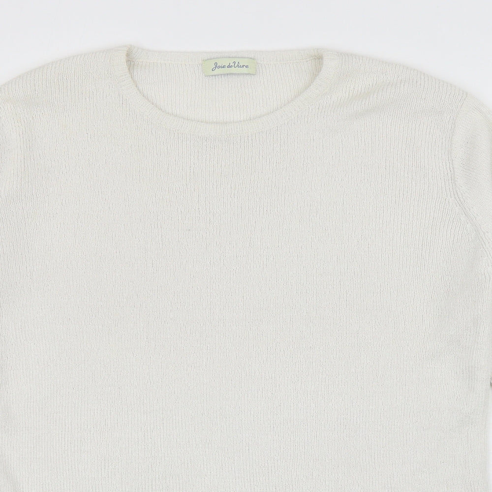 Joie De Vure Womens White Round Neck Acrylic Pullover Jumper Size M - Split hem details