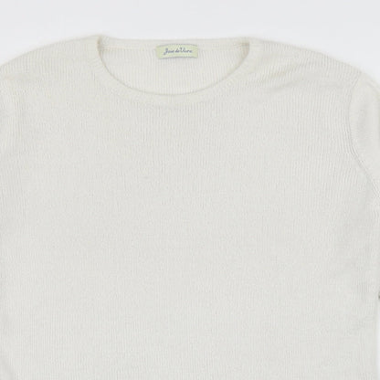Joie De Vure Womens White Round Neck Acrylic Pullover Jumper Size M - Split hem details