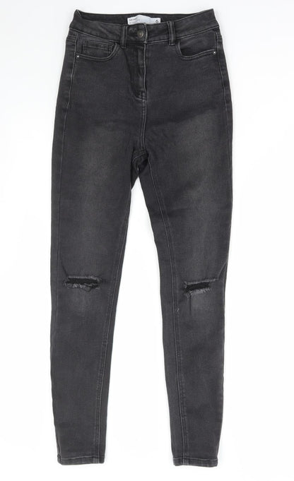 NEXT Womens Black Cotton Skinny Jeans Size 6 L29 in Regular Zip