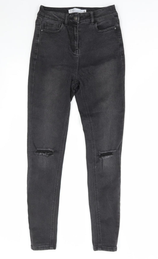 NEXT Womens Black Cotton Skinny Jeans Size 6 L29 in Regular Zip