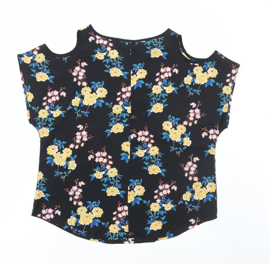 Julipa Womens Black Floral Polyester Basic Blouse Size 16 V-Neck