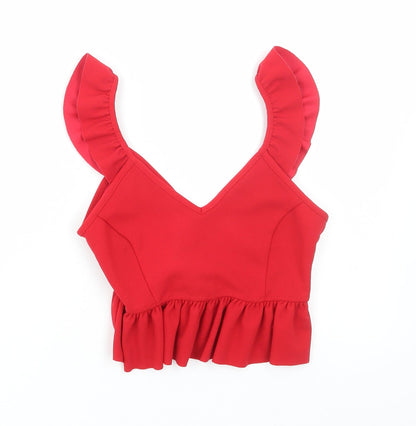Womens UK Size 6 New Look Red Cropped Blouse