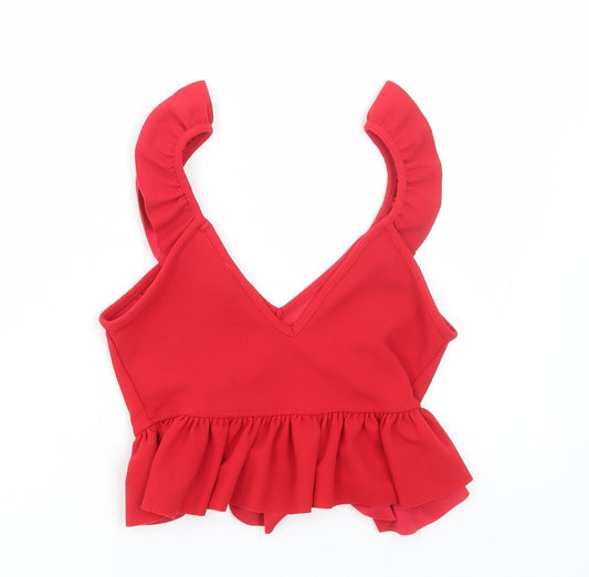 Womens UK Size 6 New Look Red Cropped Blouse
