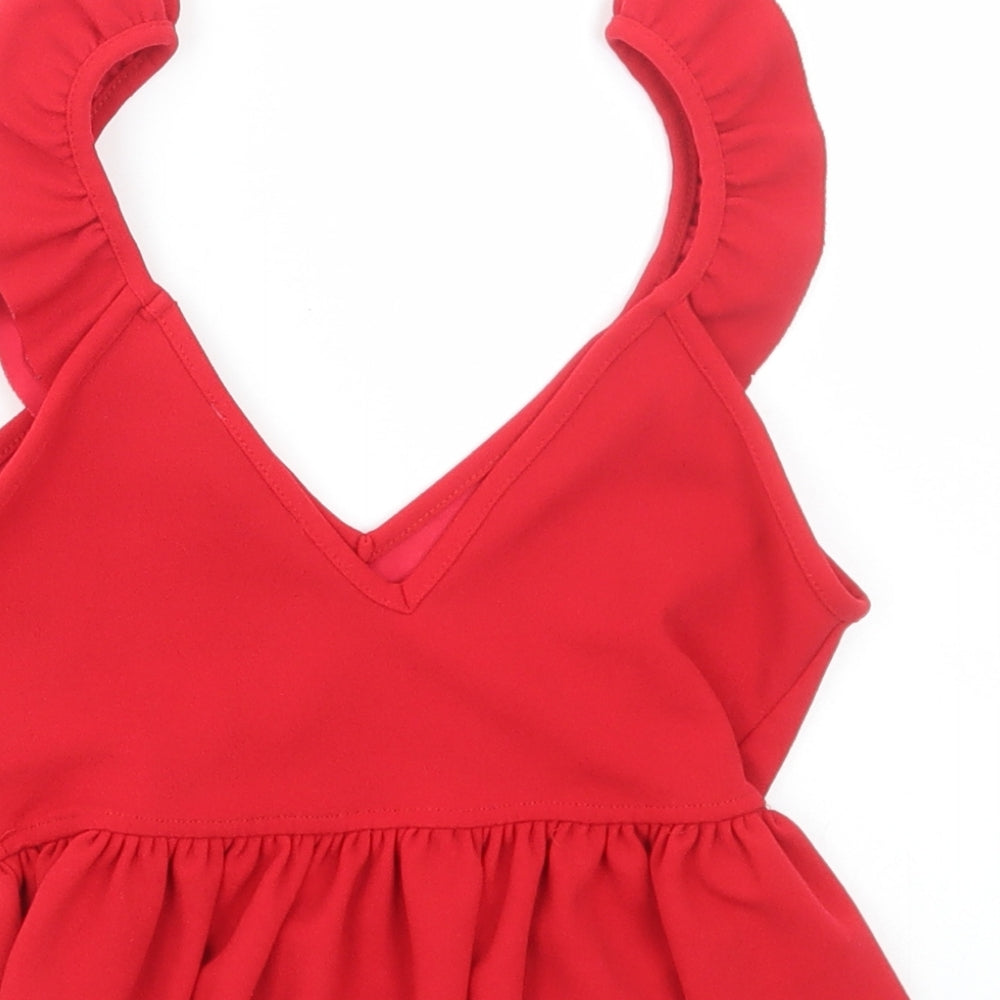 Womens UK Size 6 New Look Red Cropped Blouse