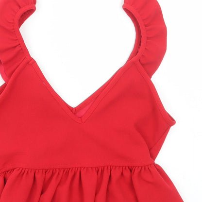 Womens UK Size 6 New Look Red Cropped Blouse