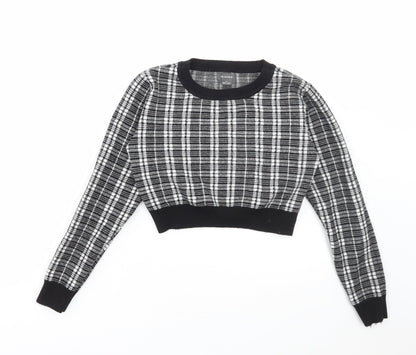 Primark Womens Black Round Neck Plaid Viscose Pullover Jumper Size S