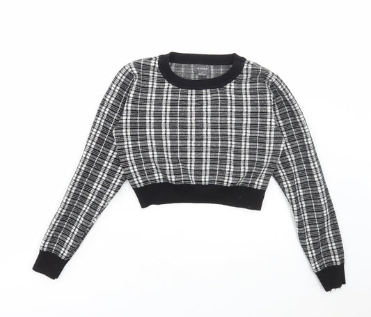 Primark Womens Black Round Neck Plaid Viscose Pullover Jumper Size S