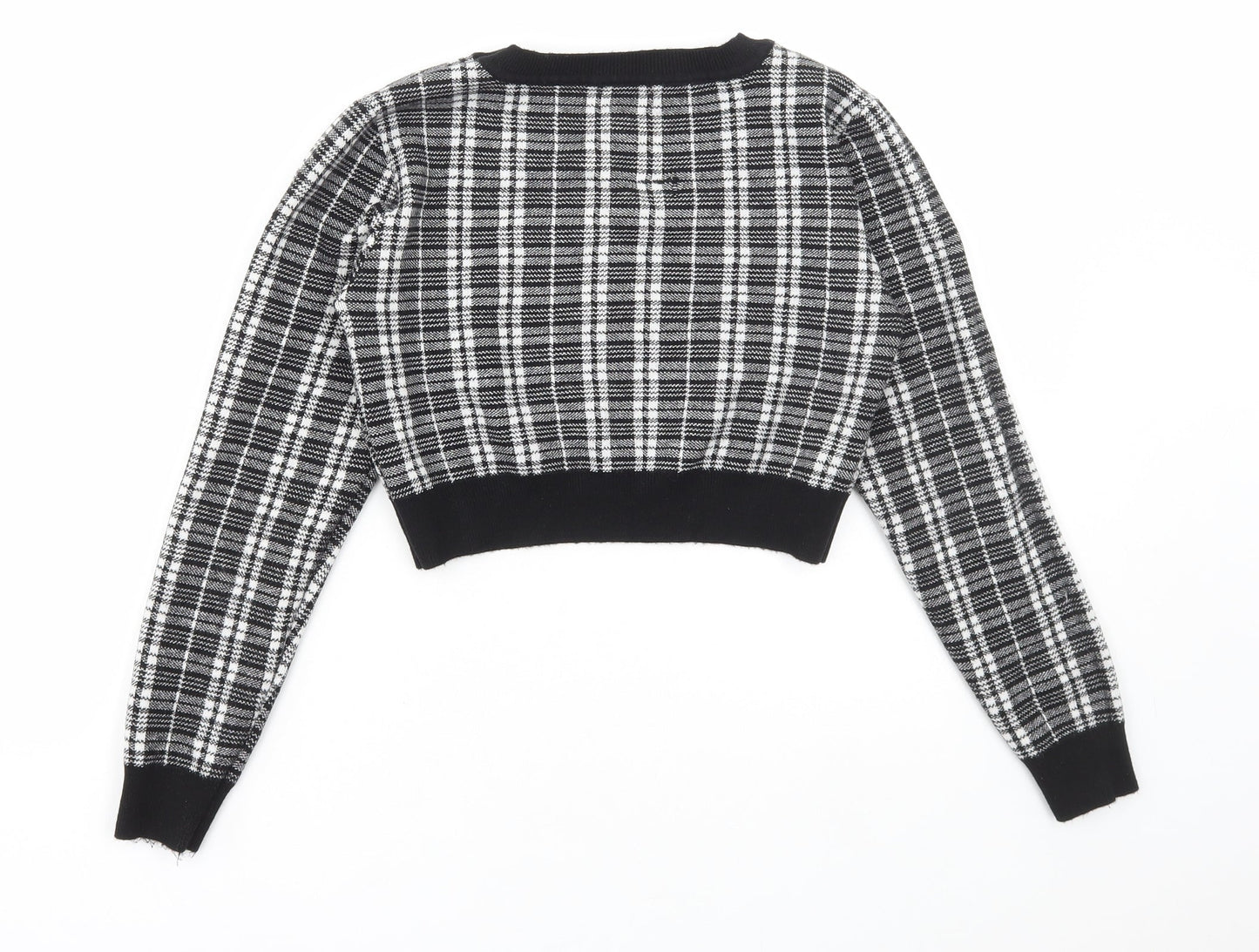 Primark Womens Black Round Neck Plaid Viscose Pullover Jumper Size S